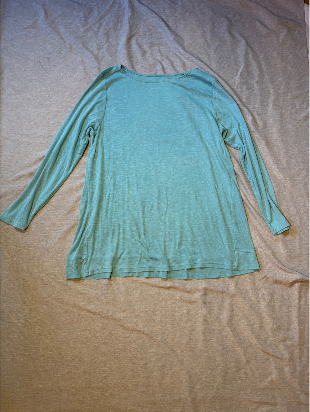 J.Jill Women’s Large Pima Cotton Boatneck Tunic Aqua Blue Long Sleeve Top L